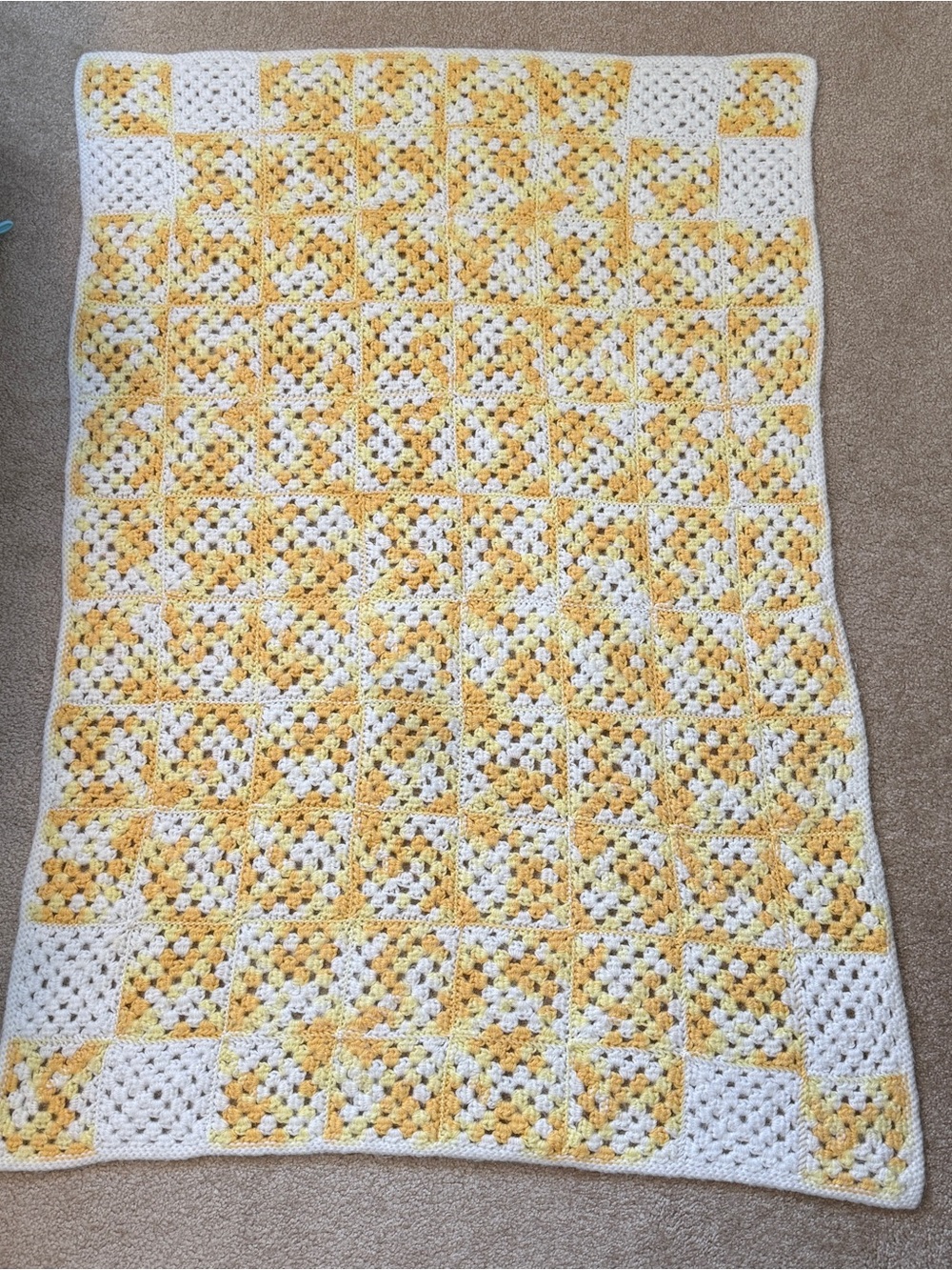 Handmade Yellow and White Crochet Baby Blanketing granny squares 46”x33”